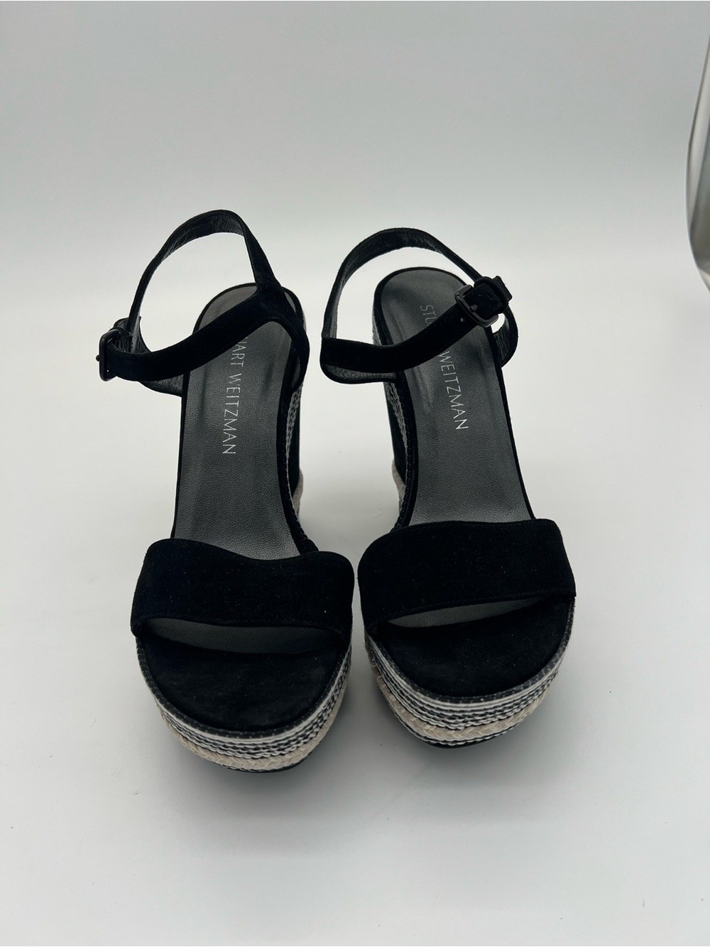 Stuart Weitzman Black Suede Espadrille Platform Wedge Sandals size 7.5 - Picture 2 of 10